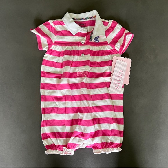Chaps Pink and White Striped Baby Onesie Outfit - Picture 1 of 3